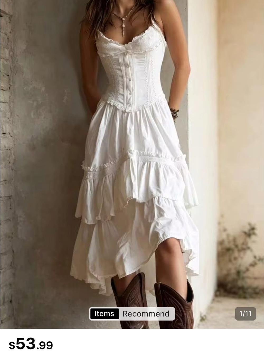 SHEIN White High-Low Tiered Corset Midi Dress